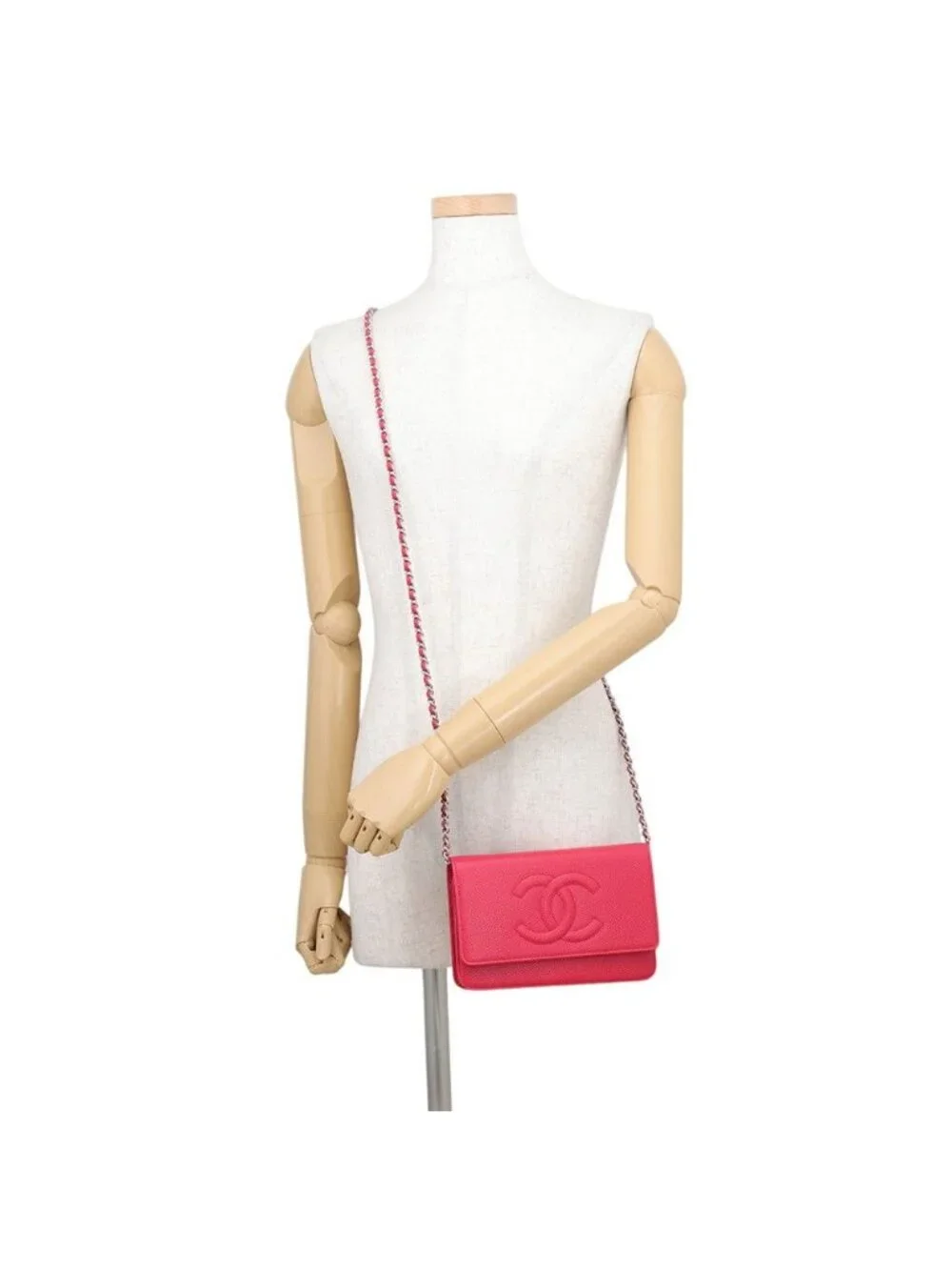 Chanel Chain Wallet CC Logo Caviar Leather Shoulder Bag